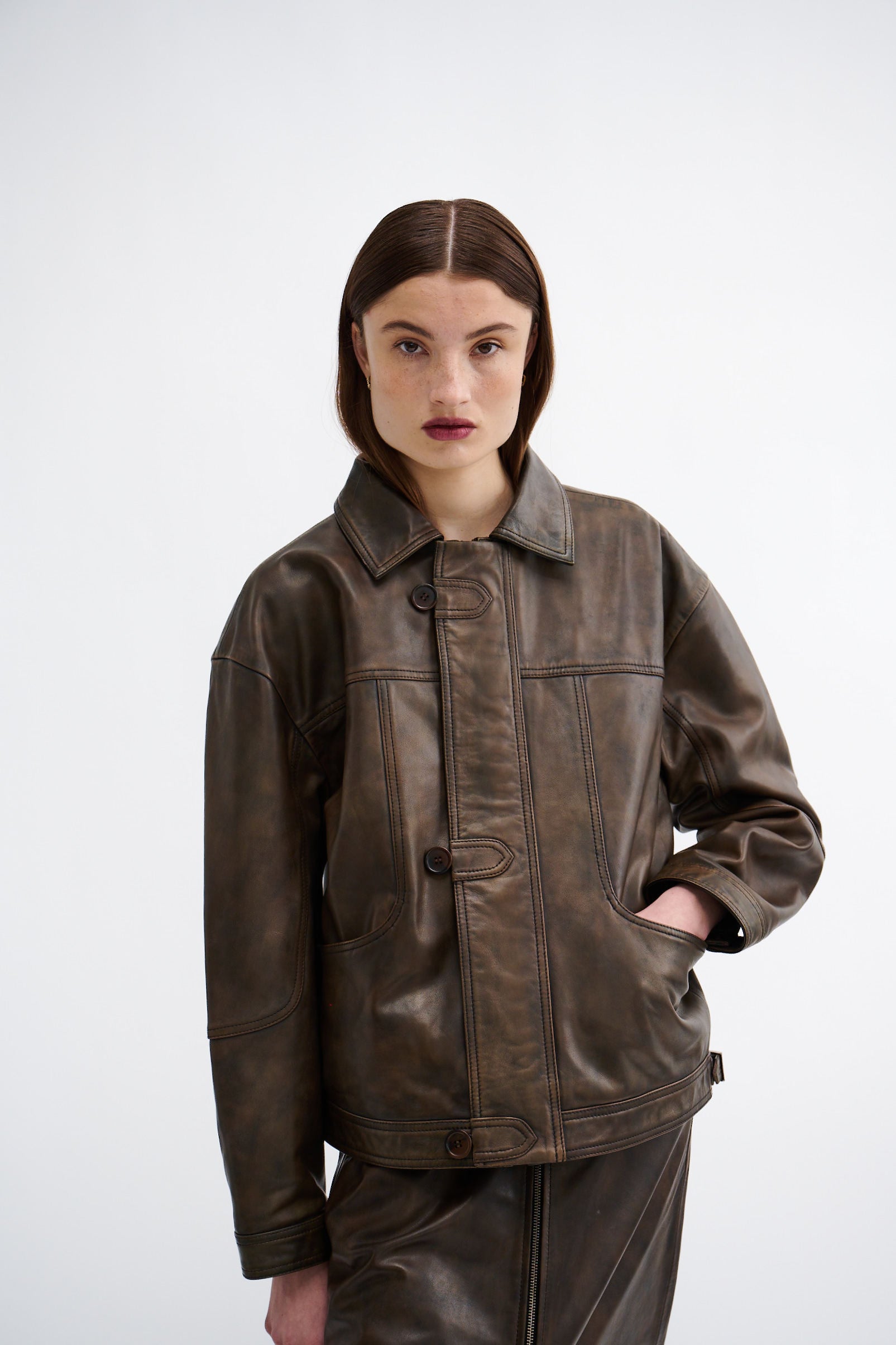 9,300円ANACHRONORM melton leather  jacket cv