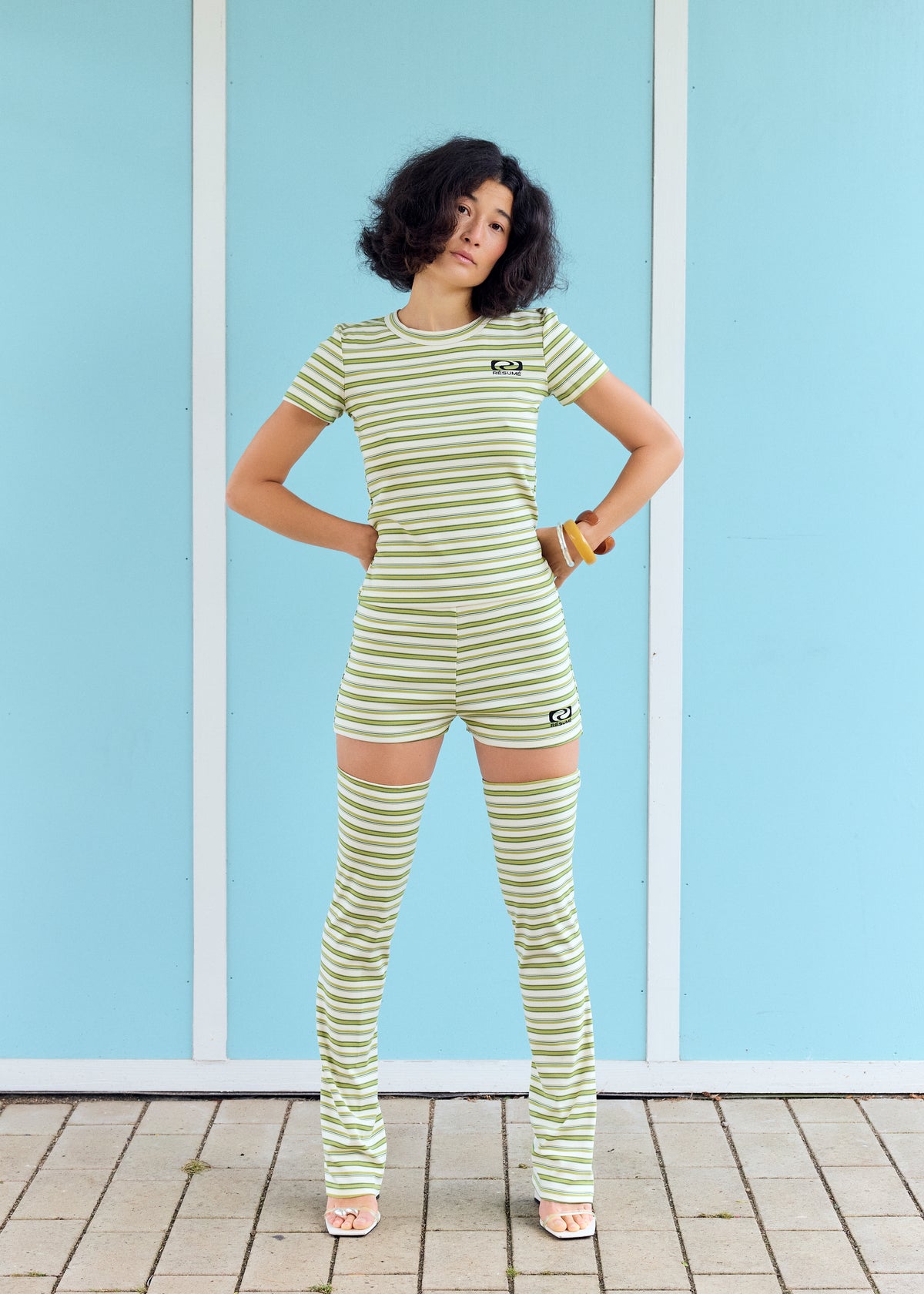 NicoleRS Leg Warmers Green Stripe